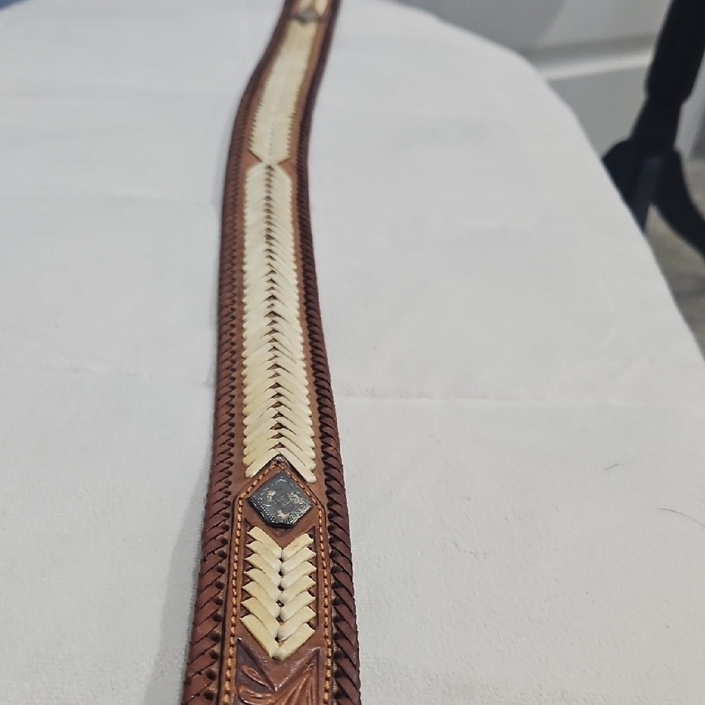 Brown Leather Belt with Intricate Tooling - Picture 6 of 11